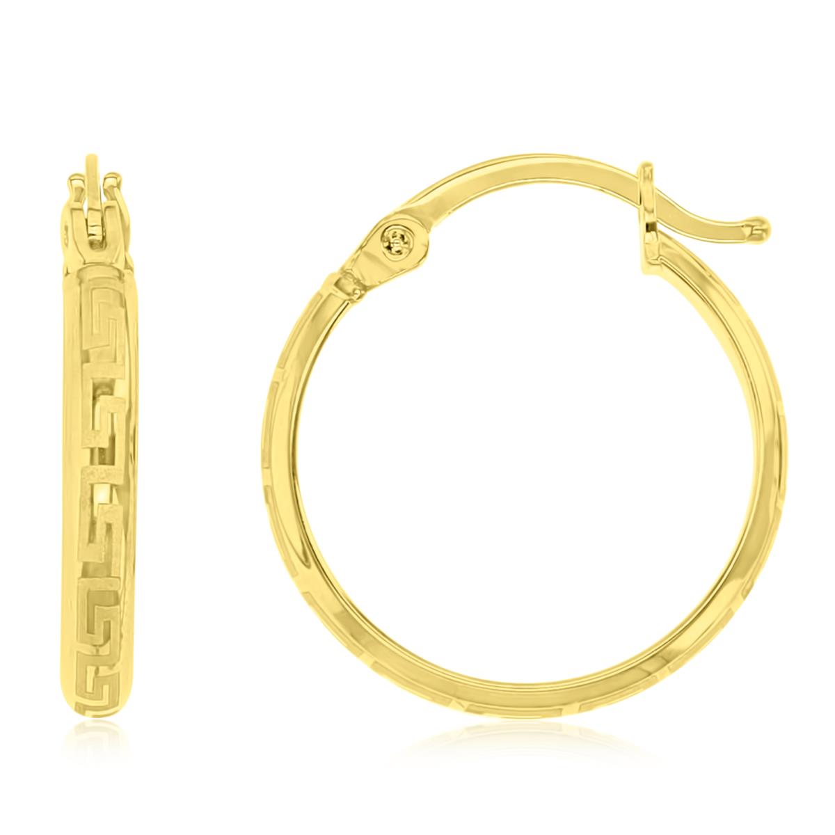 14K Yellow Gold 20X2MM Polished & Matte Byzantine Hoop Earrings