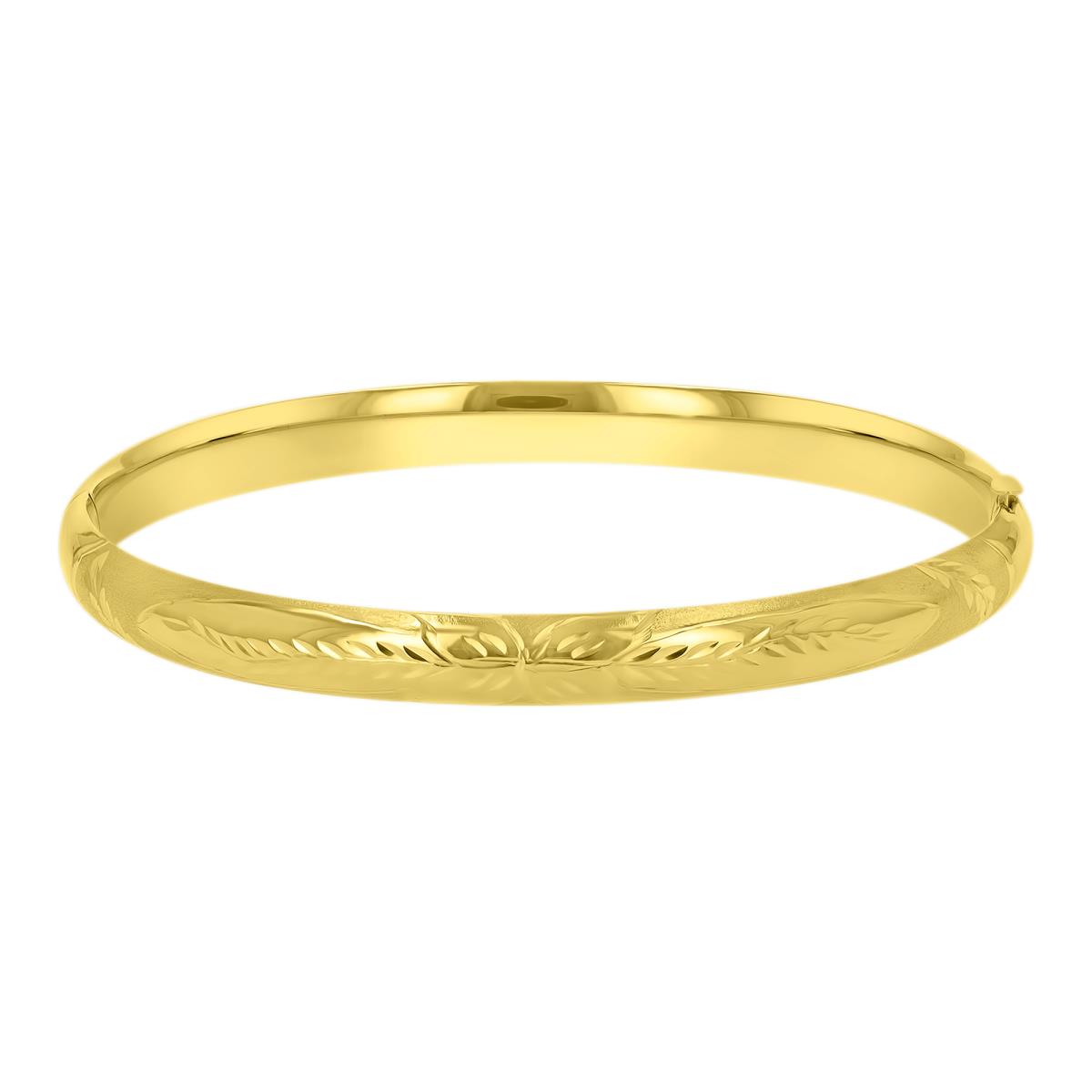 14K Yellow 4/16 6MM Polished & Matte DC Flower Bangle 8" Bracelet