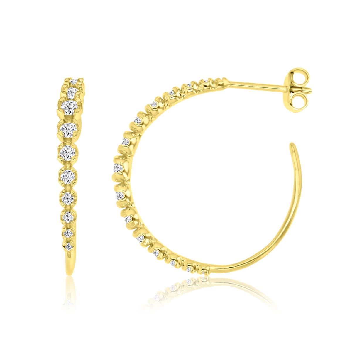 Sterling Silver Yellow 24X3MM Polished White CZ Hoop Earrings