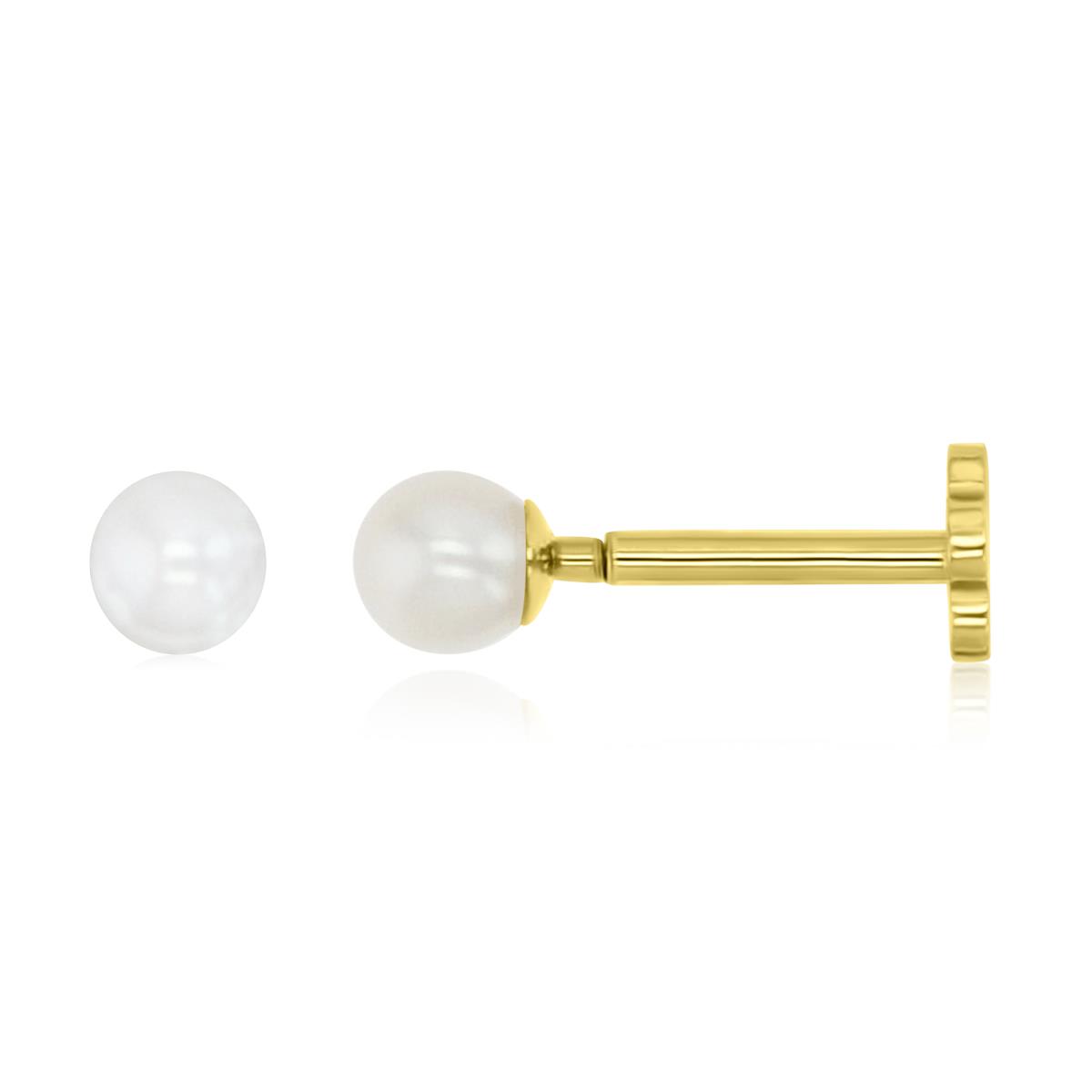 14K Yellow Gold Polished 3MM Pearl Labret Piercing 
