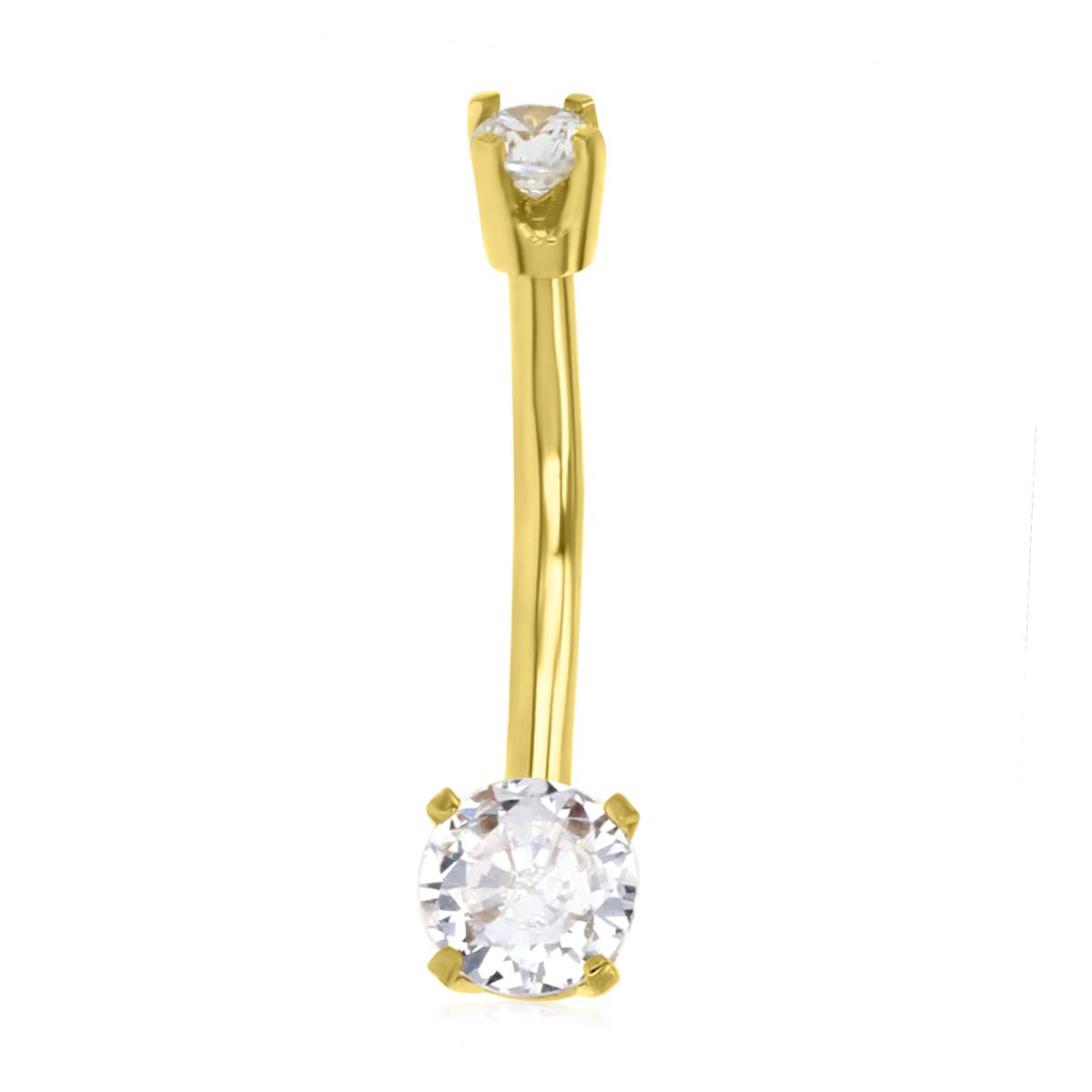10K Yellow Gold Polished 20MM White CZ Screw Belly Ring