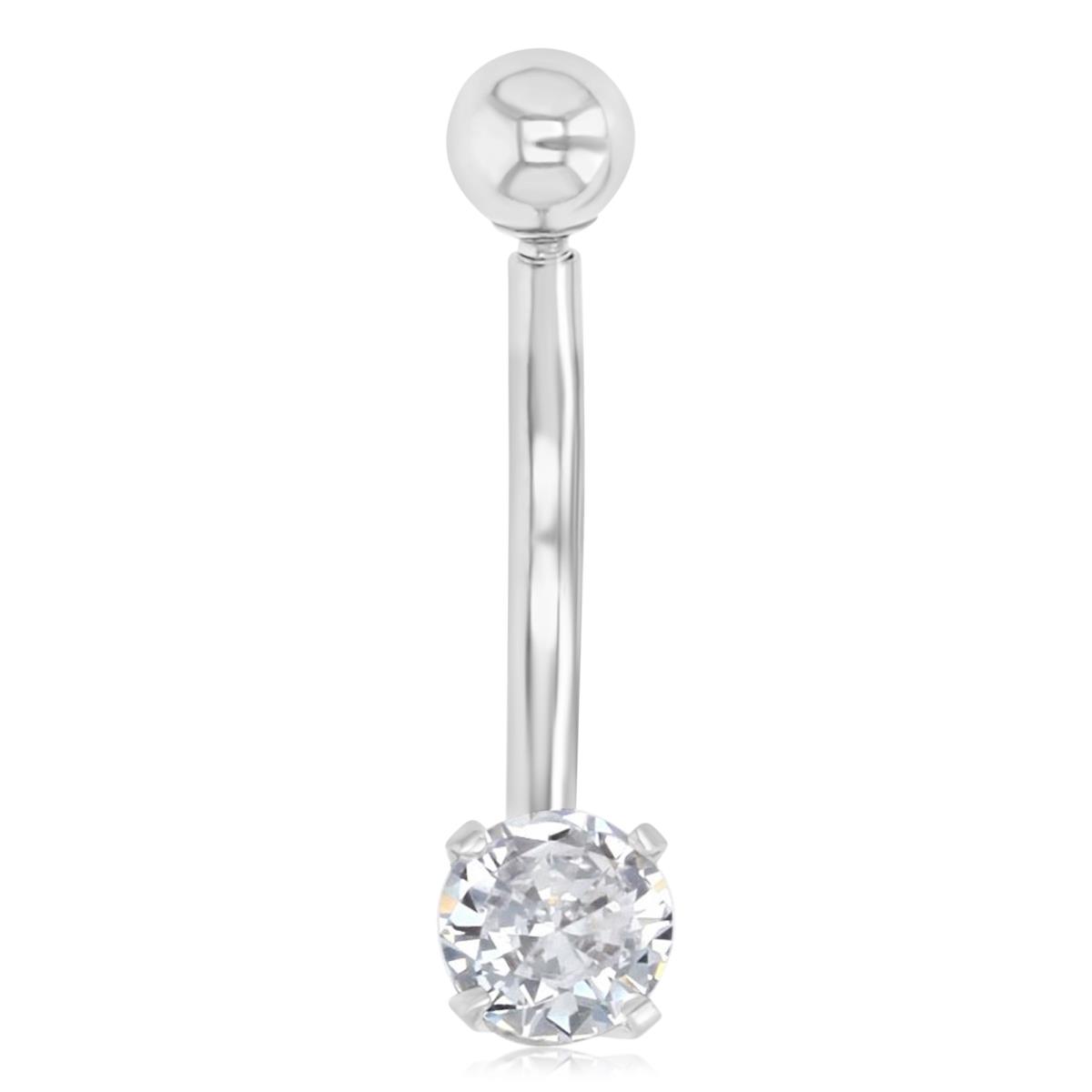 10K White Gold Polished 20MM Ball & White CZ Screw Belly Ring