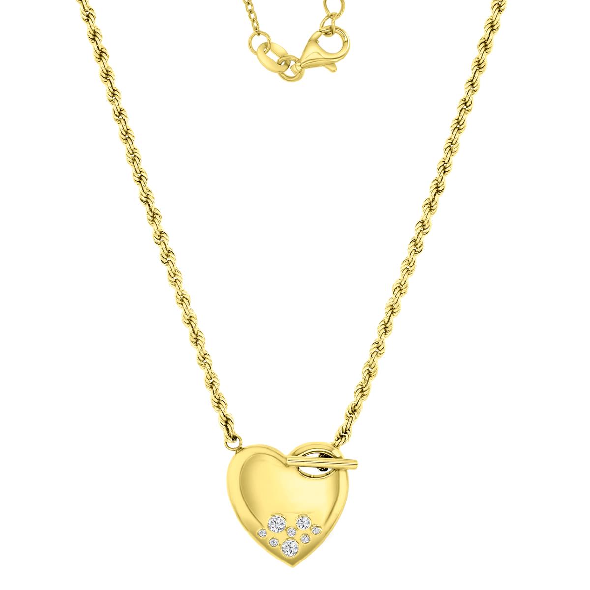 14K Yellow 15MM Polished White CZ Dangling Heart Rollo 18" Necklace