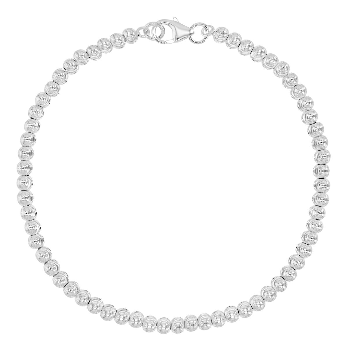 Sterling Silver Anti-Tarnish 3MM Polished & Diamond Cut Bead 7" Chain Necklace