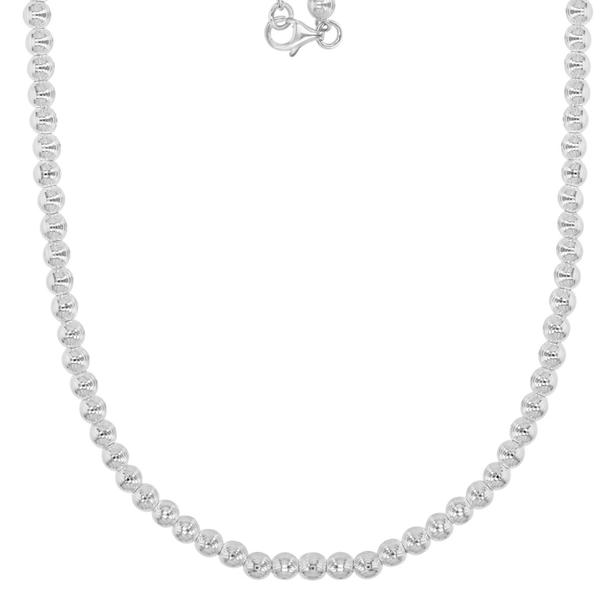 Sterling Silver Anti-Tarnish 4MM Polished & Diamond Cut Bead Link 20" Chain Necklace