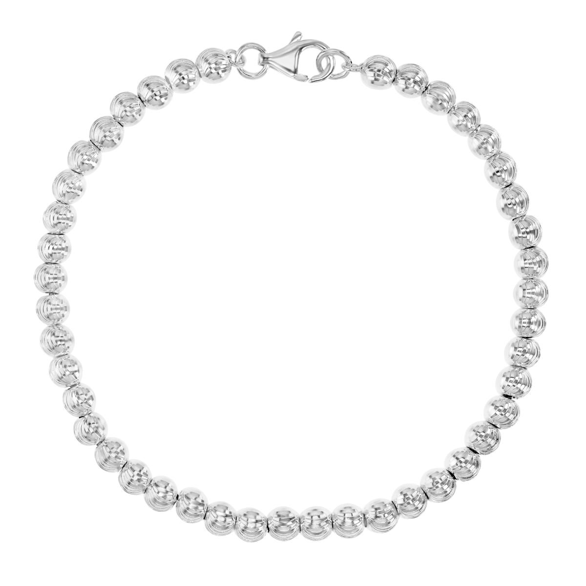 Sterling Silver Anti-Tarnish 4MM Polished & Diamond Cut Bead Link 7" Chain Bracelet