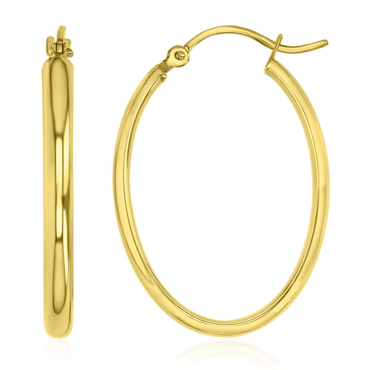14K Yellow Gold 30X20X3MM Polished Oval Hoop Snap Bar Earrings