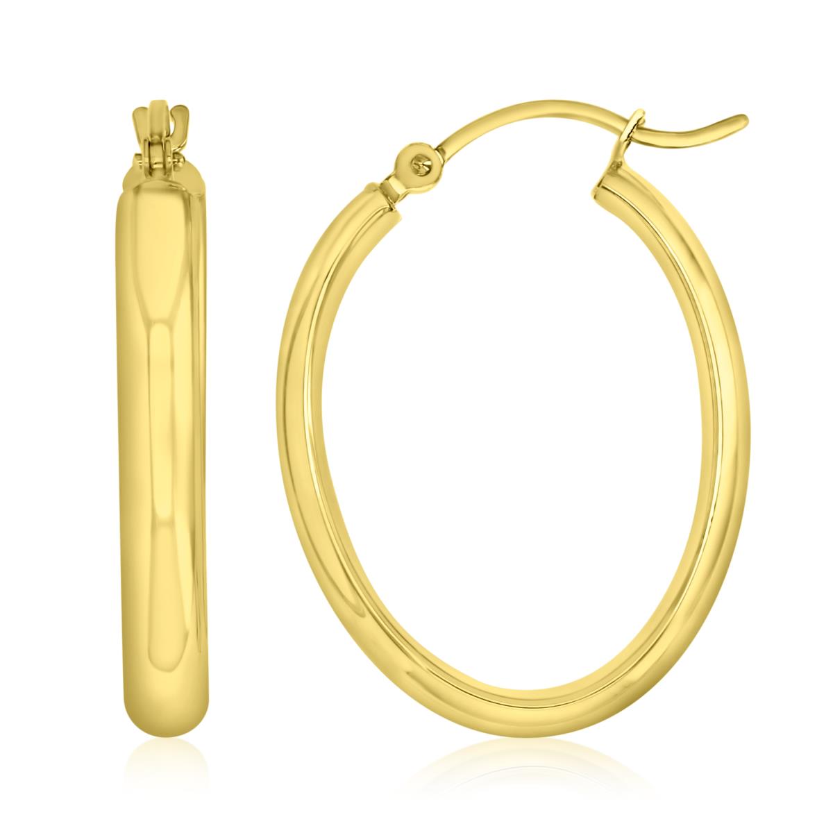 14K Yellow Gold 25X20X3.5MM Polished Oval Hoop Earrings