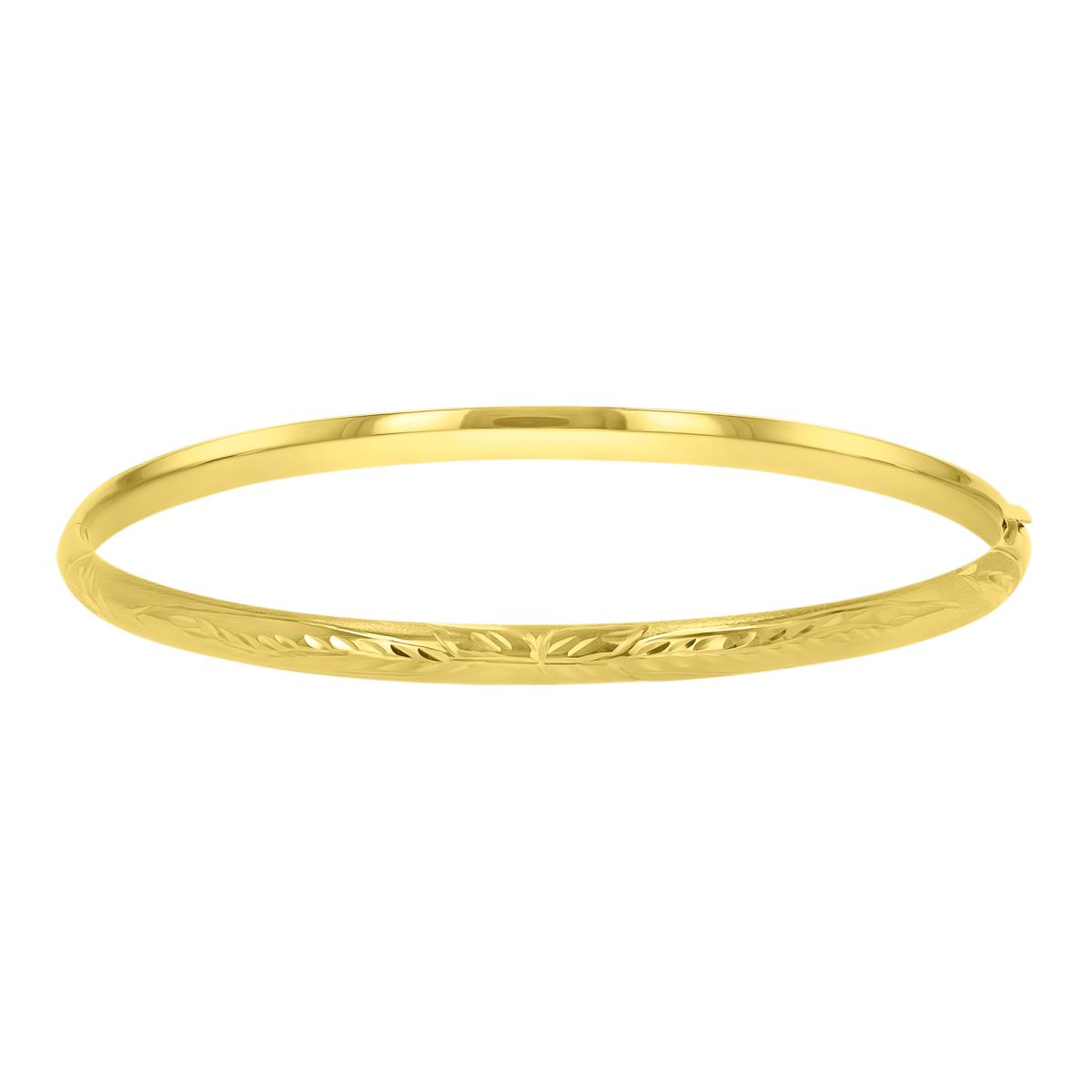 14K Yellow 2/16 3MM Polished & Matte DC Flower Bangle 5.50" Baby Bracelet