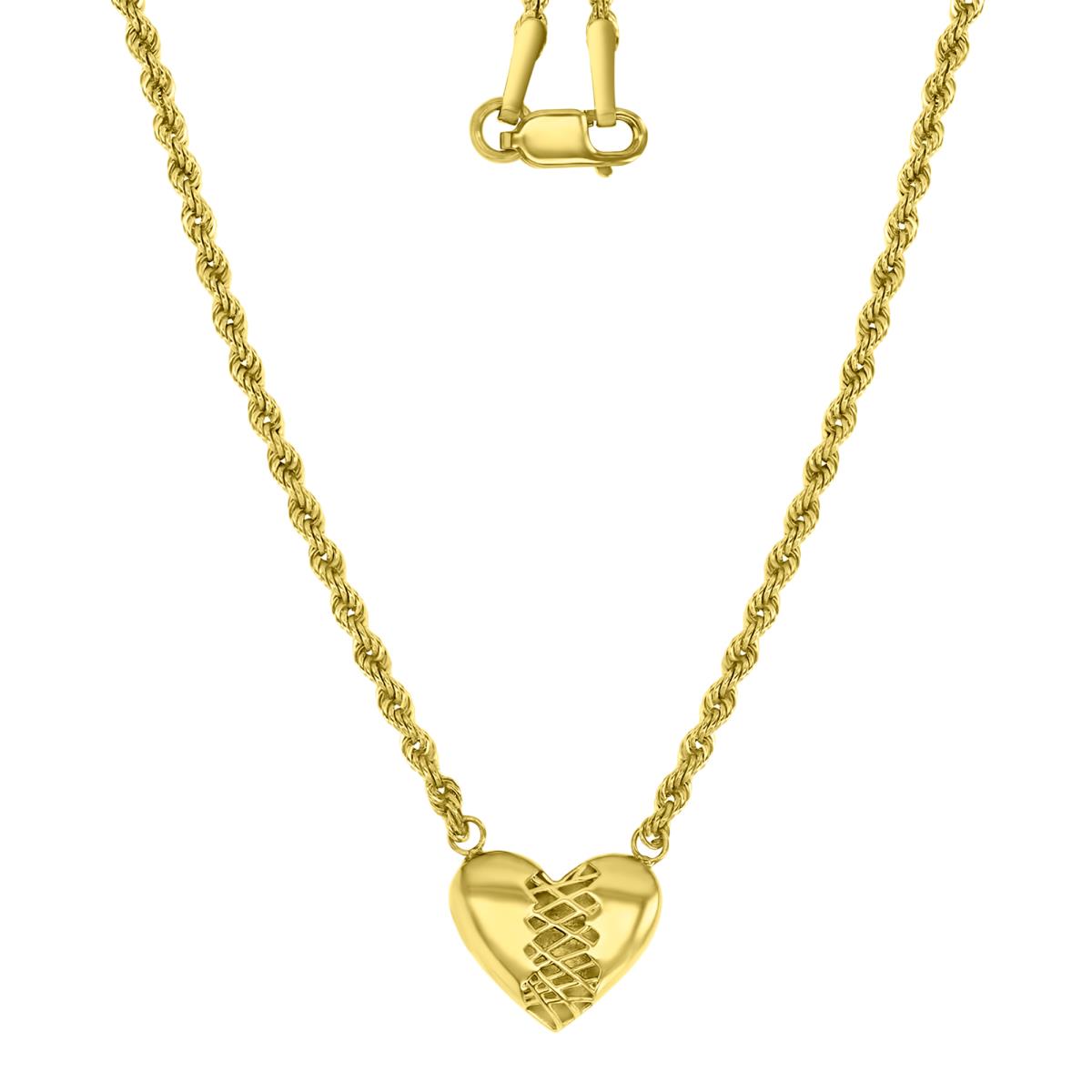 14K Yellow 10X3MM Polished & Diamond Cut Open Stitched Heart 18" Necklace