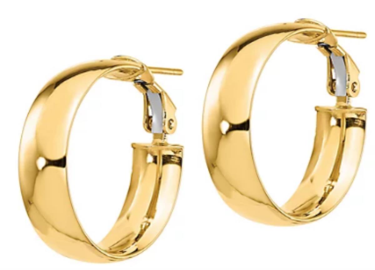 18K Yellow Gold 20x7mm Hoop Omega Back Earring