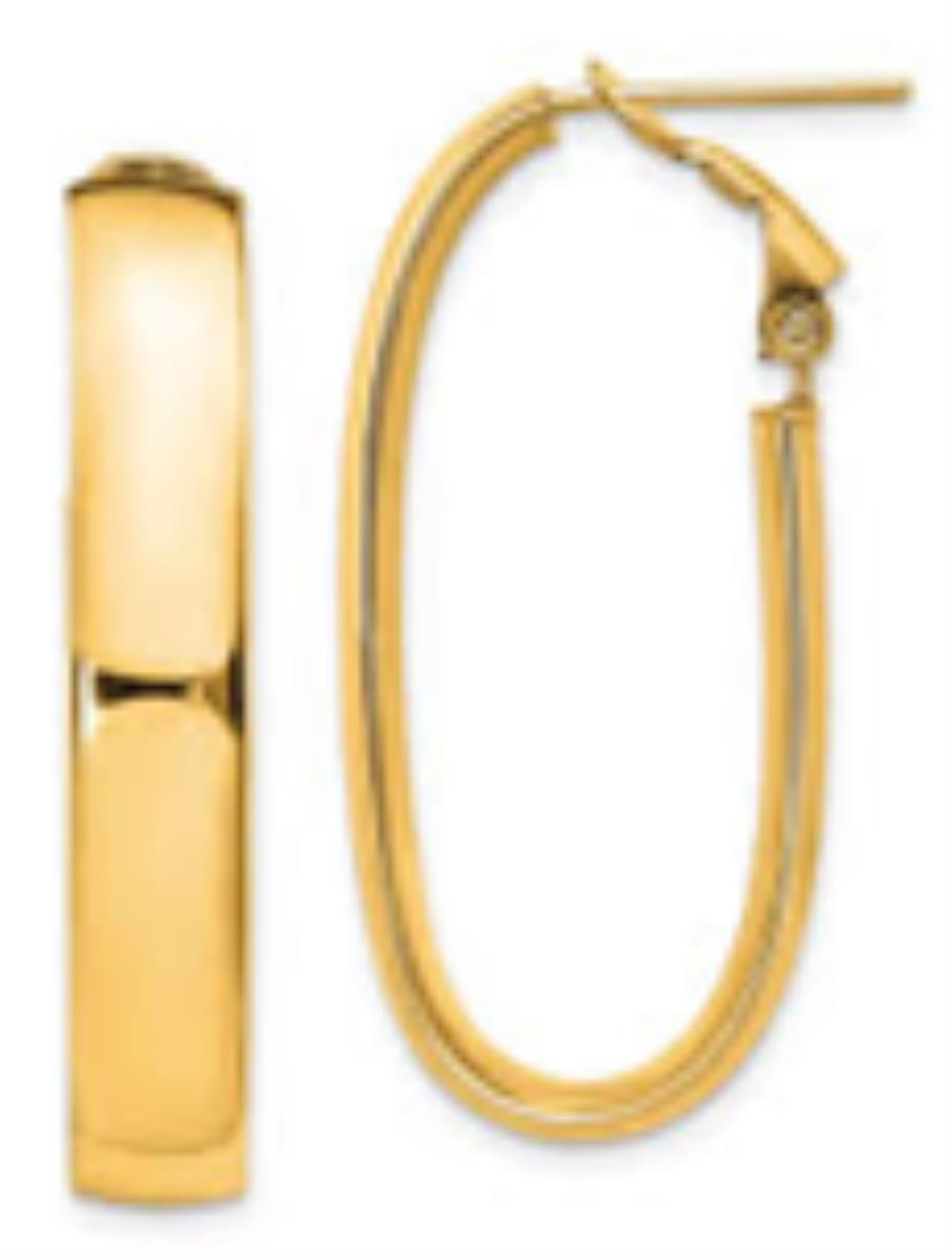 18K Gold Yellow 35X6MM Polished Wide Oval Hoop Omega Back Earring