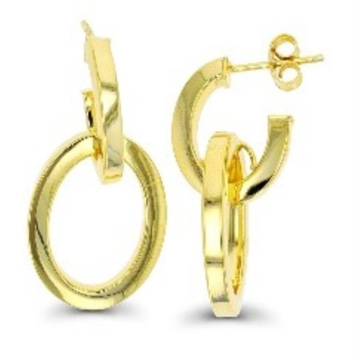 18K Yellow Gold Polished Double Oval Dangling Omega Back Earring