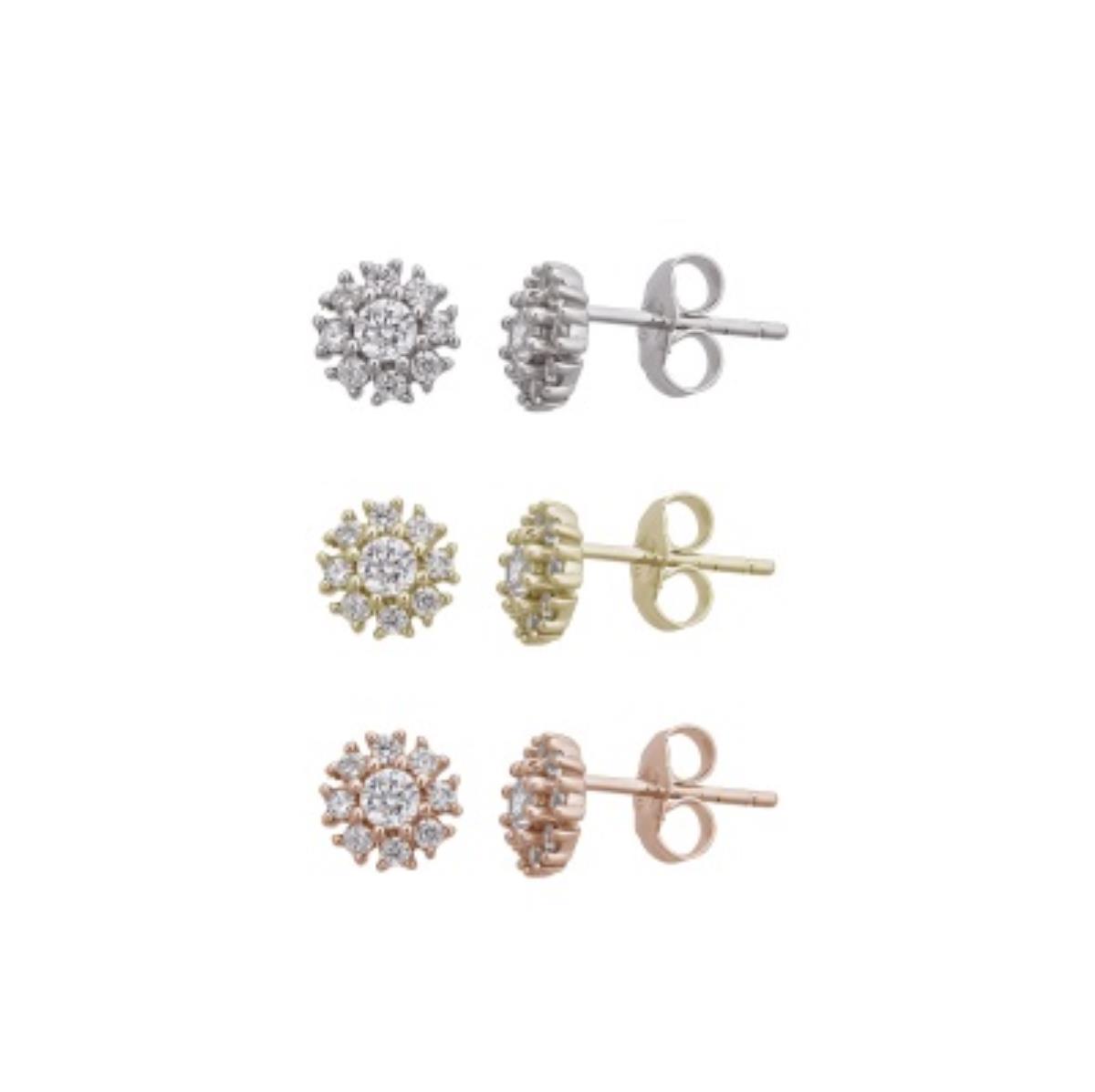 Sterling Silver Tricolor WYR 7.00MM Round Halo Stud Set