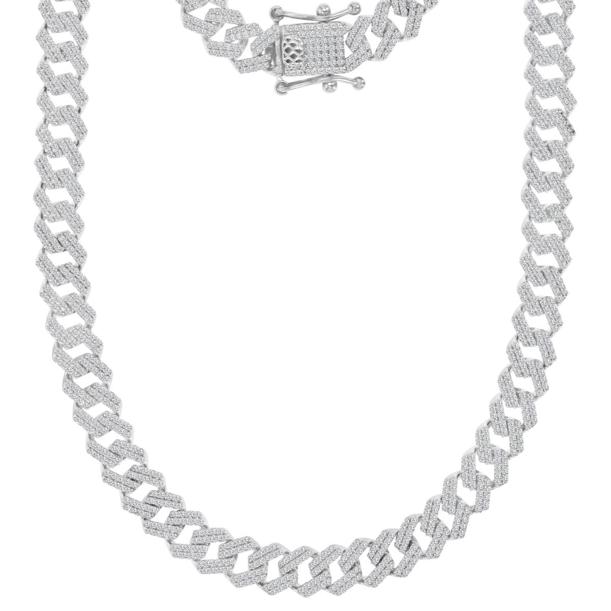Sterling Silver Rhodium Polished White CZ Curb 20" Chain Necklace