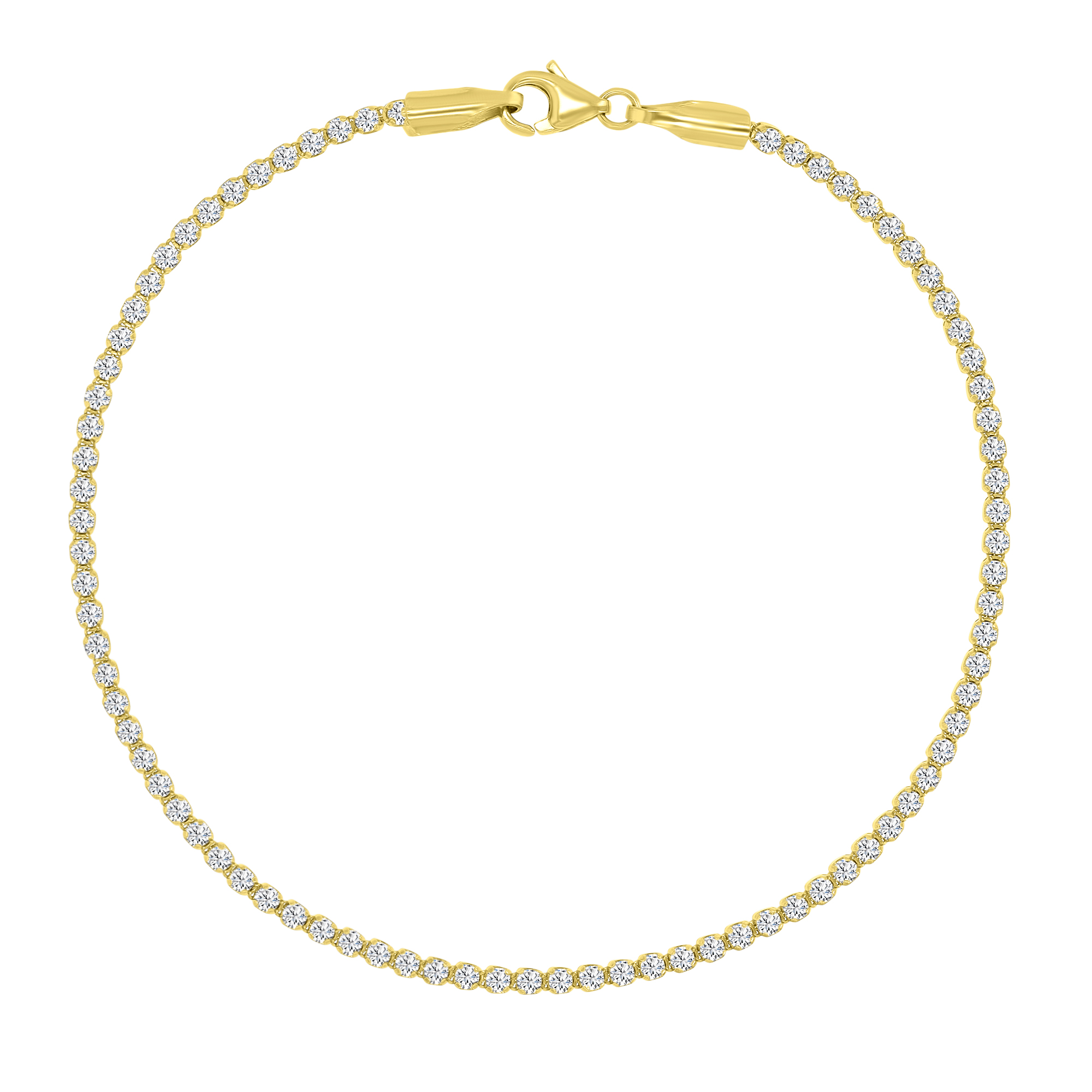 14K Yellow Gold 1.5MM Polished White CZ Tennis 7" Bracelet
