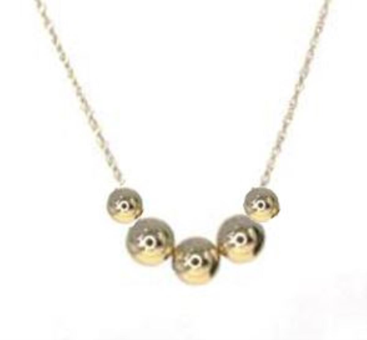 10K Yellow Gold 5,6,7mm Five Polished Graduated Bead Ball 18" Necklace