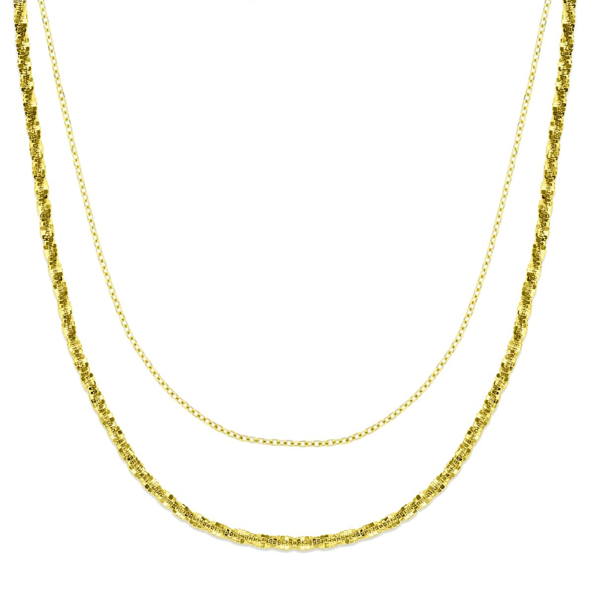 14K Yellow Gold 0.90MM Diamond Cut Rolo Cable & 1.50MM Sparkle Chains 18" Set