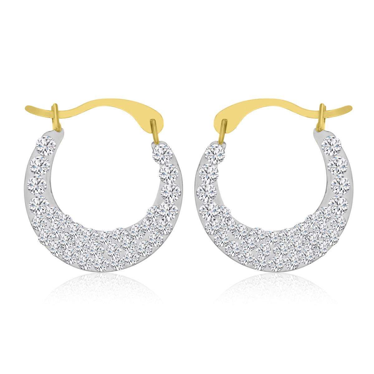 14K Yellow Gold 15MM Polished Swarovski Crystal Hoop Earrings