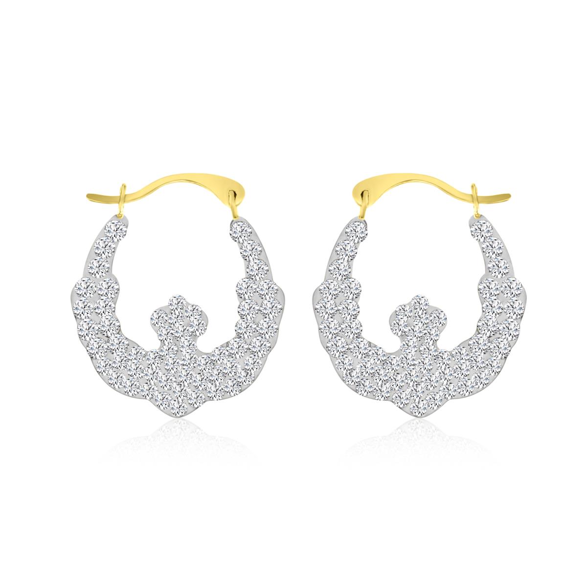 10K Yellow Gold 20MM Polished Claddagh Swarovski Crystal Hoop Earrings