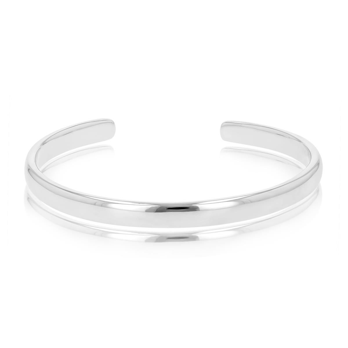 Sterling Silver Rhodium 6MM Polished Open Round Cuff 6.75" Bangle Bracelet