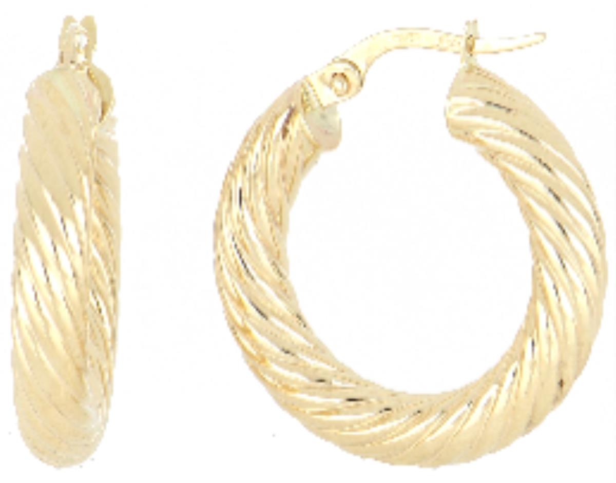18K Yellow Gold Textured Rope Hoop Earring