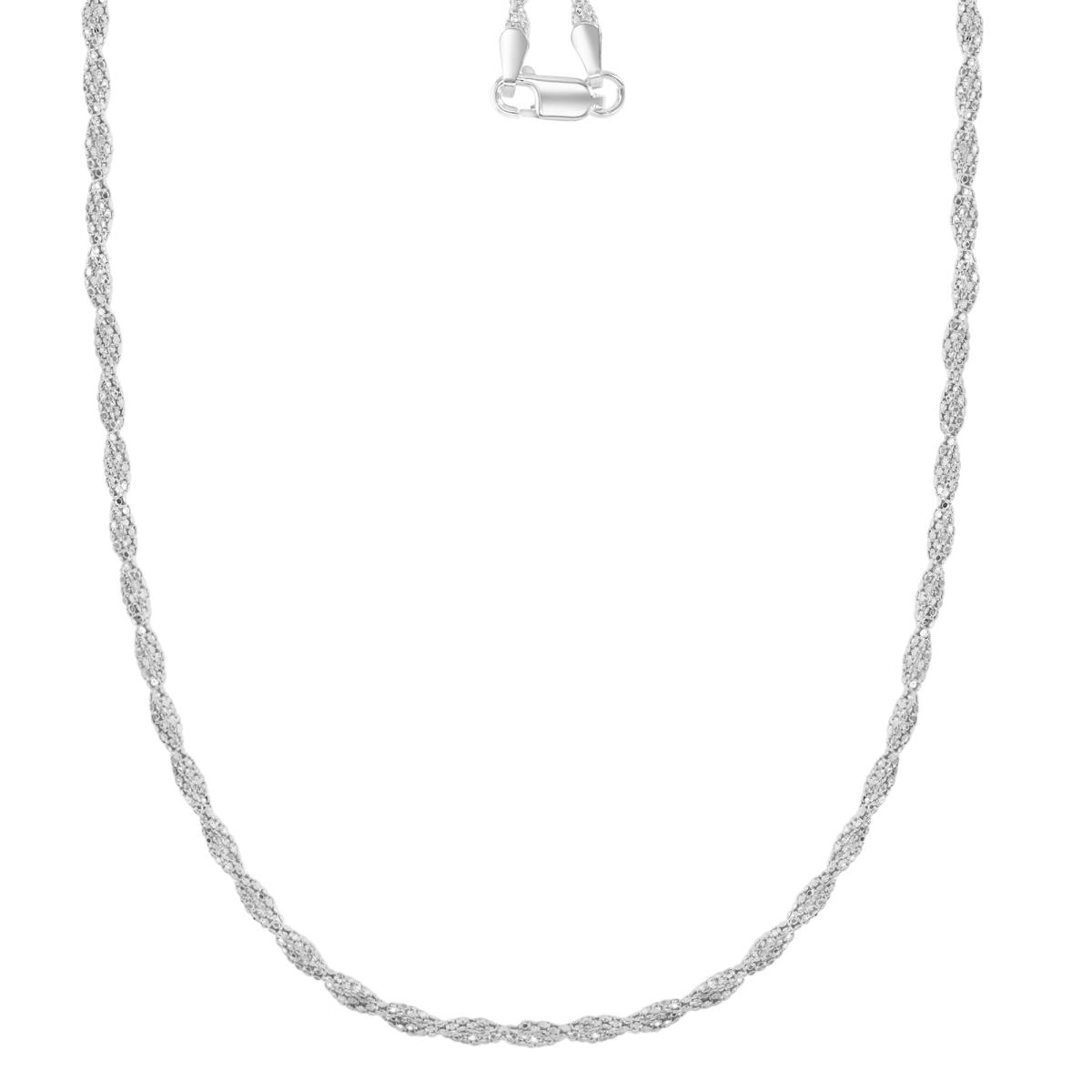 Sterling Silver Anti-Tarnish 2MM Polished & Diamond Cut Popcorn Rope 20" Chain Necklace