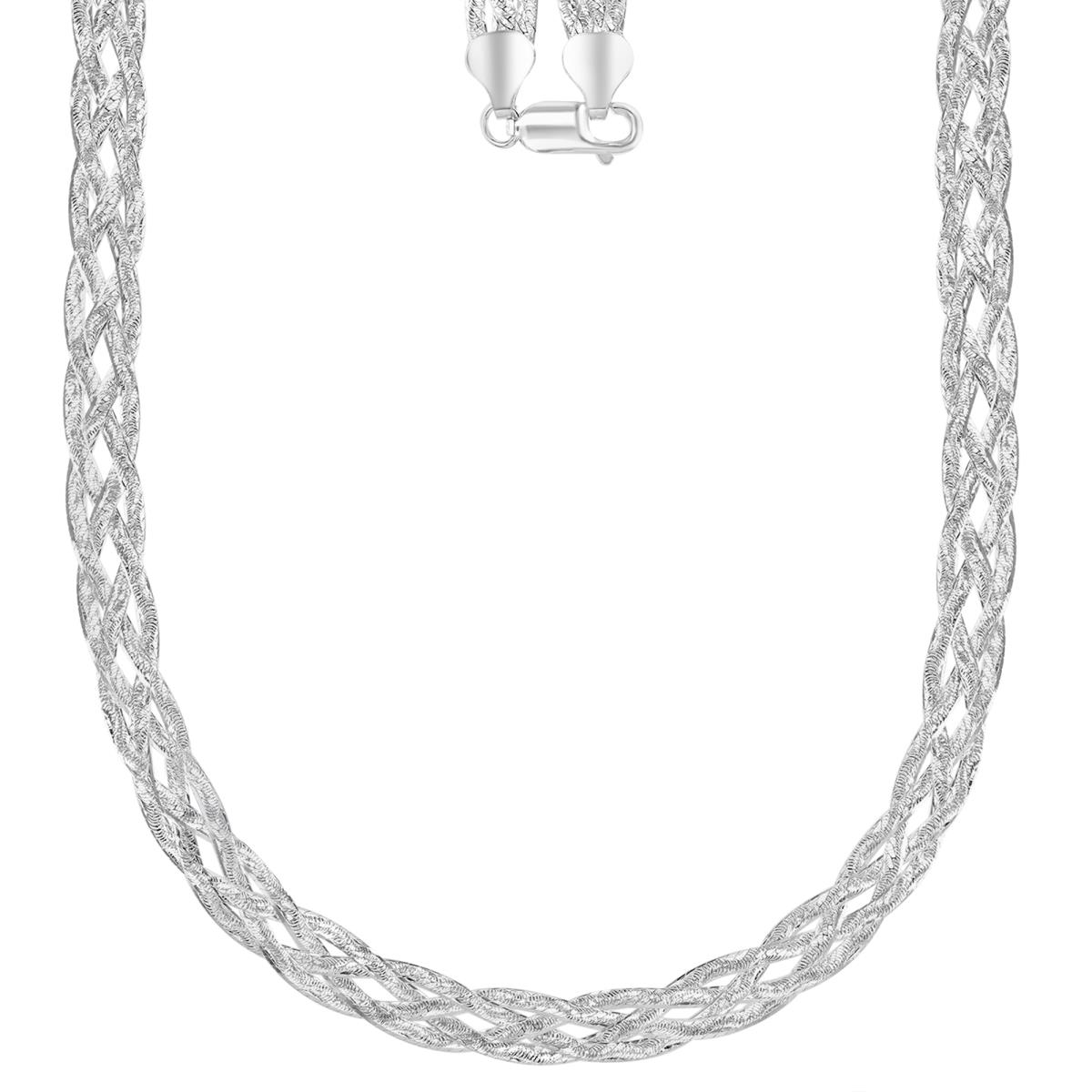 Sterling Silver Anti-Tarnish 7MM Diamond Cut Flat Wheat Herringbone 20" Chain Necklace