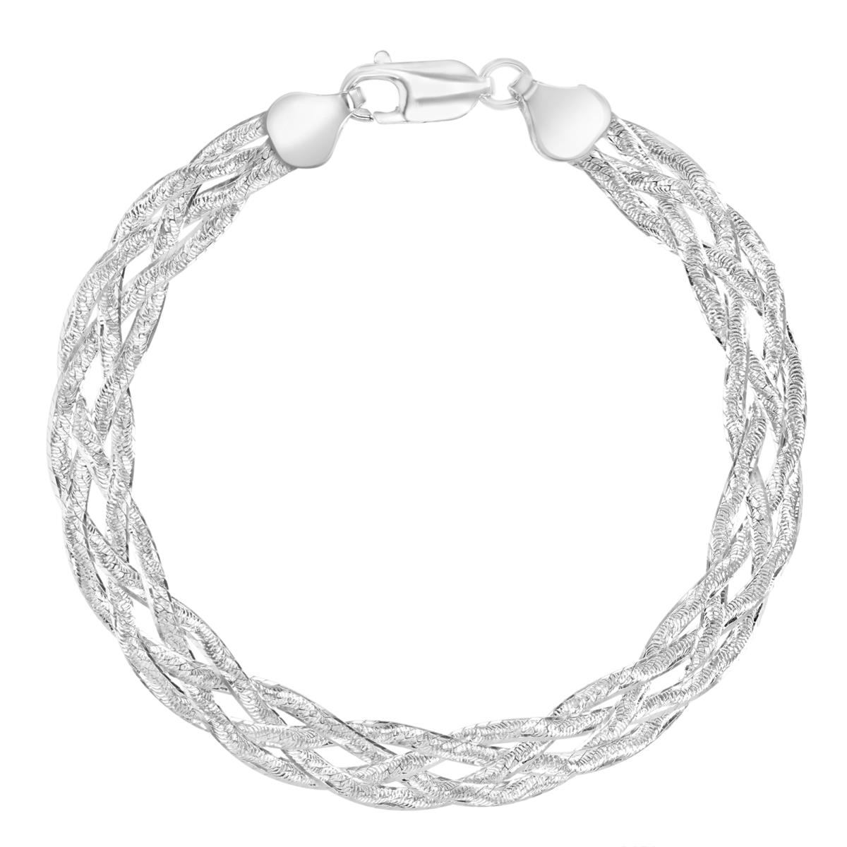 Sterling Silver Anti-Tarnish 7MM Diamond Cut Flat Wheat Herringbone 7" Chain Bracelet