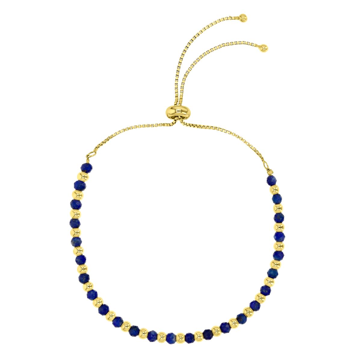 Sterling Silver Yellow Plated 3MM Polished Beaded Lapis 10" Bracelet