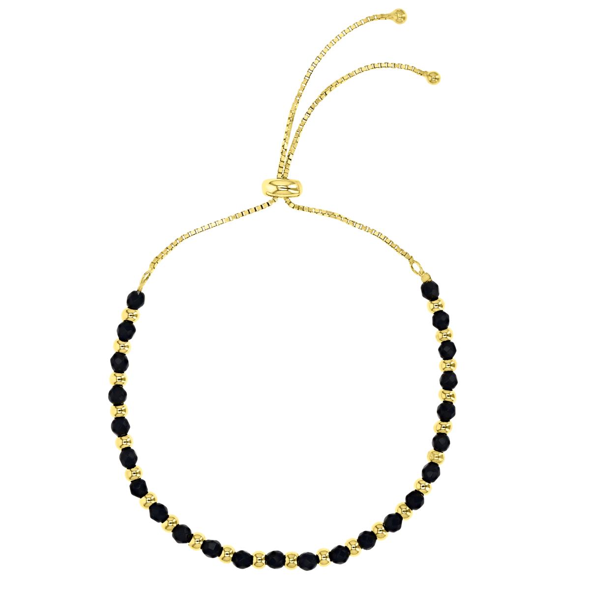 Sterling Silver Yellow Plated 3MM Polished Black Onyx Adjustable 10" Bracelet