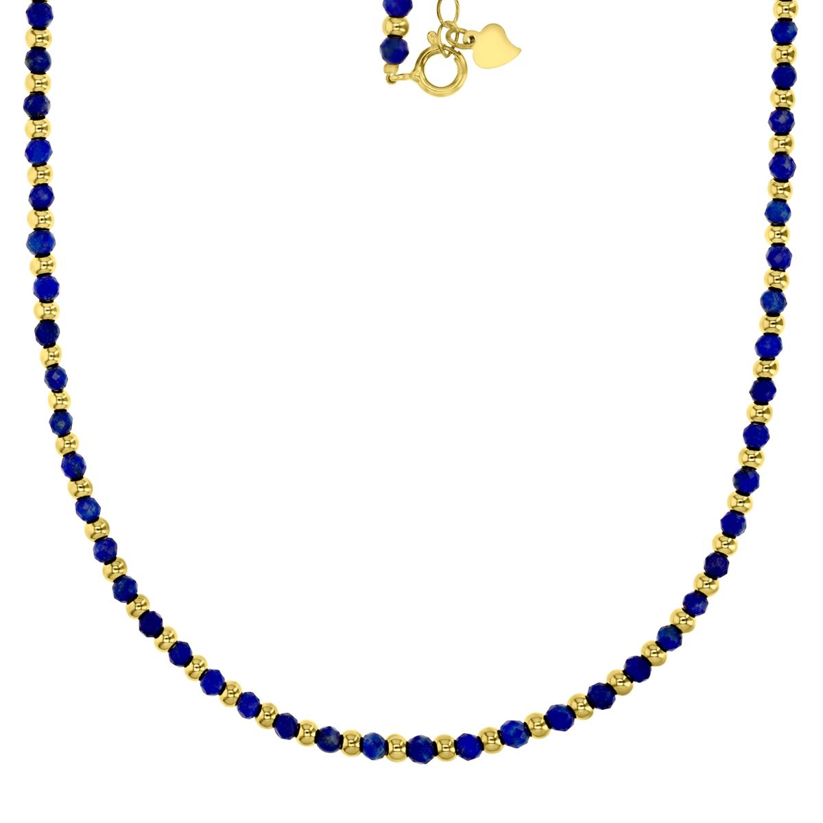Sterling Silver Yellow Plated 3MM Polished Beaded Lapis 16+2" Necklace