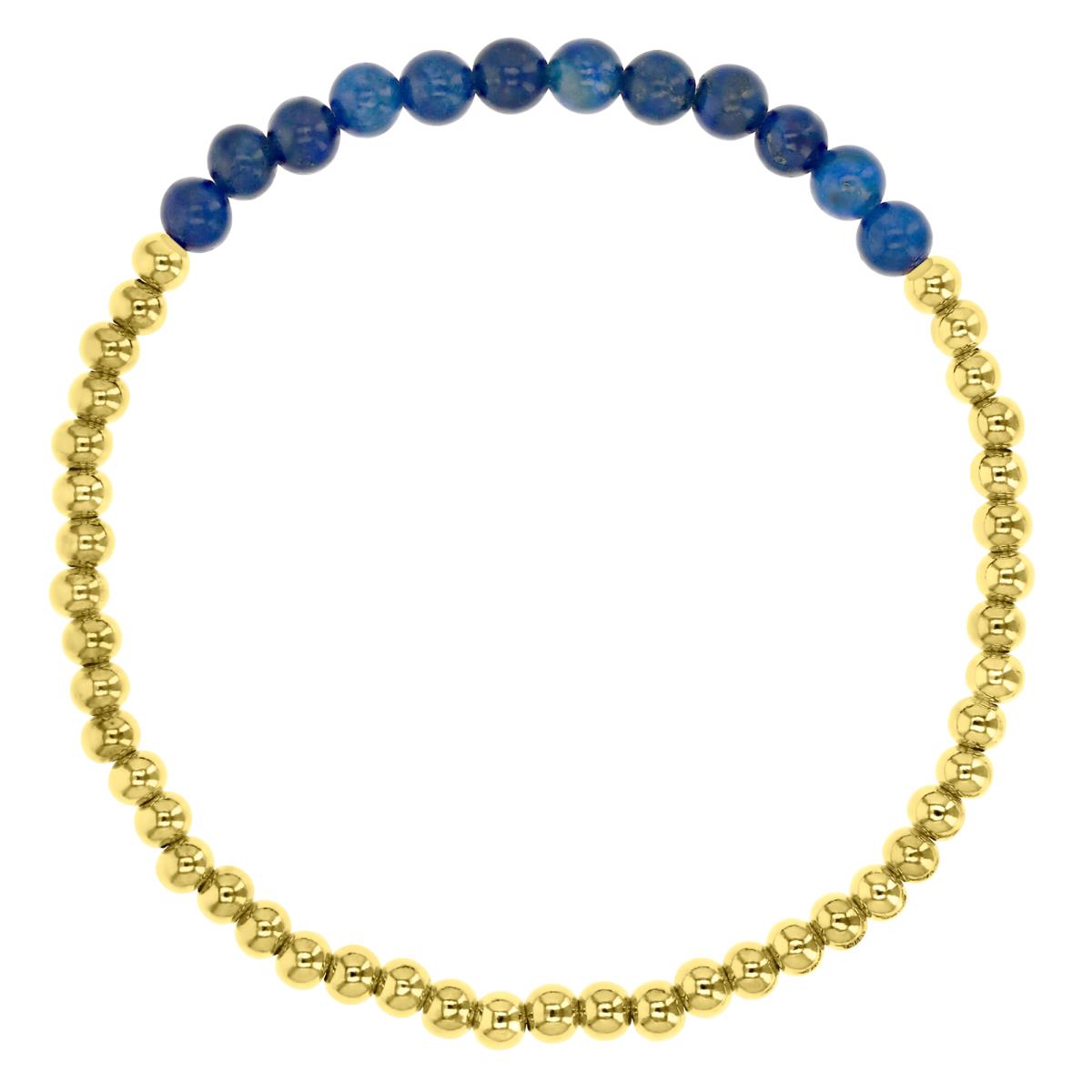 Sterling Silver Yellow Plated 5MM Polished Beaded Lapis 7.5" Bracelet