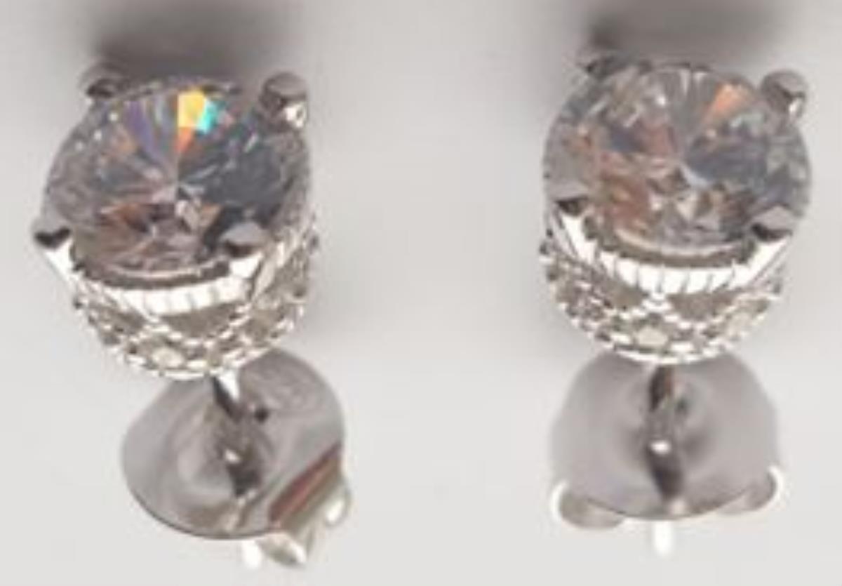 Sterling Silver Rhodium 6.00mm Round Cut 6 Prong CZ Fancy Basket Solitaire Stud Earring