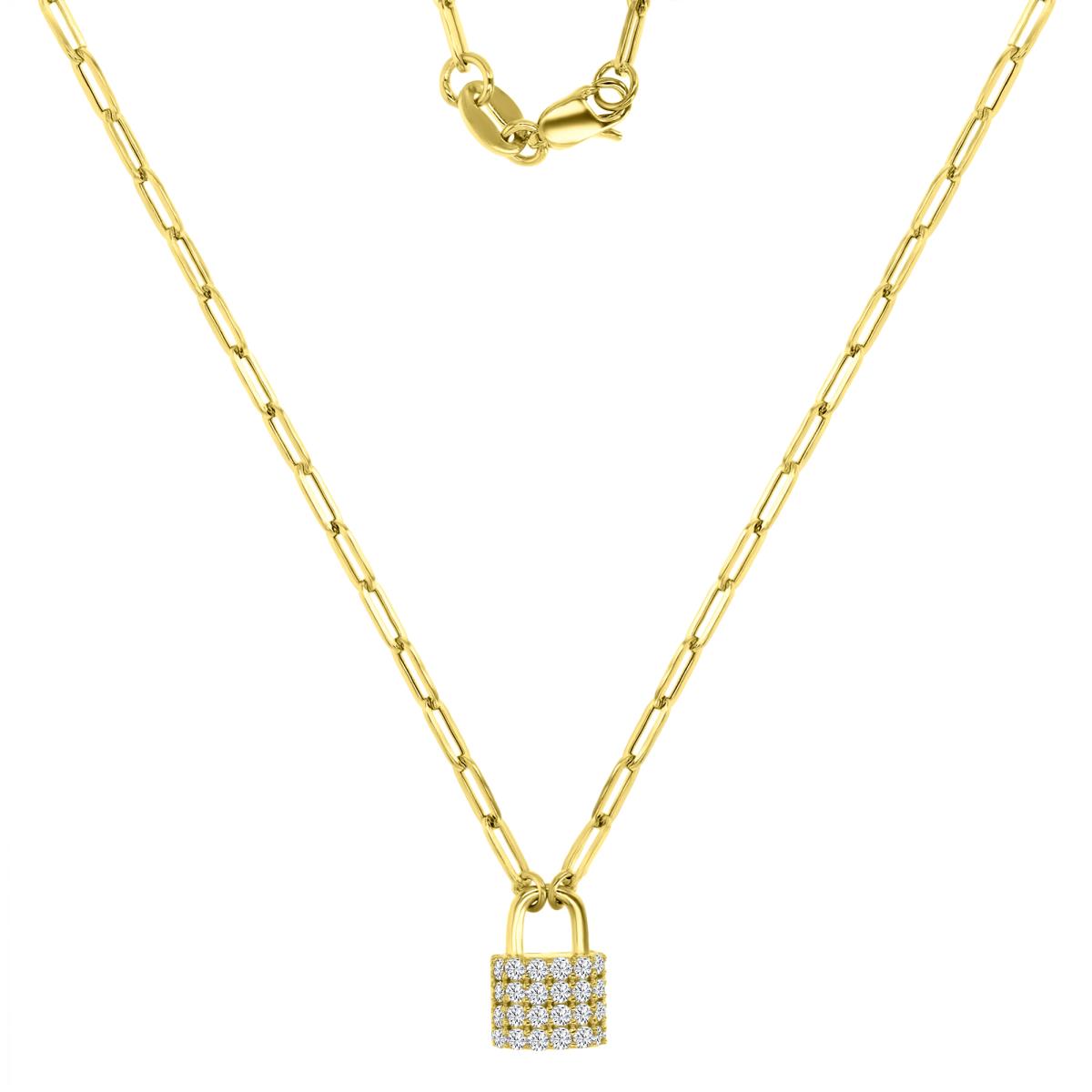 10K Yellow Gold 11X6MM Polished White CZ Lock & Paper Clip Link 18" Necklace