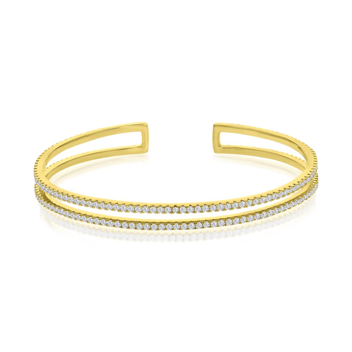 Sterling Silver Yellow 1M 6X2.5MM Polished White CZ Double Line Open Bangle Bracelet