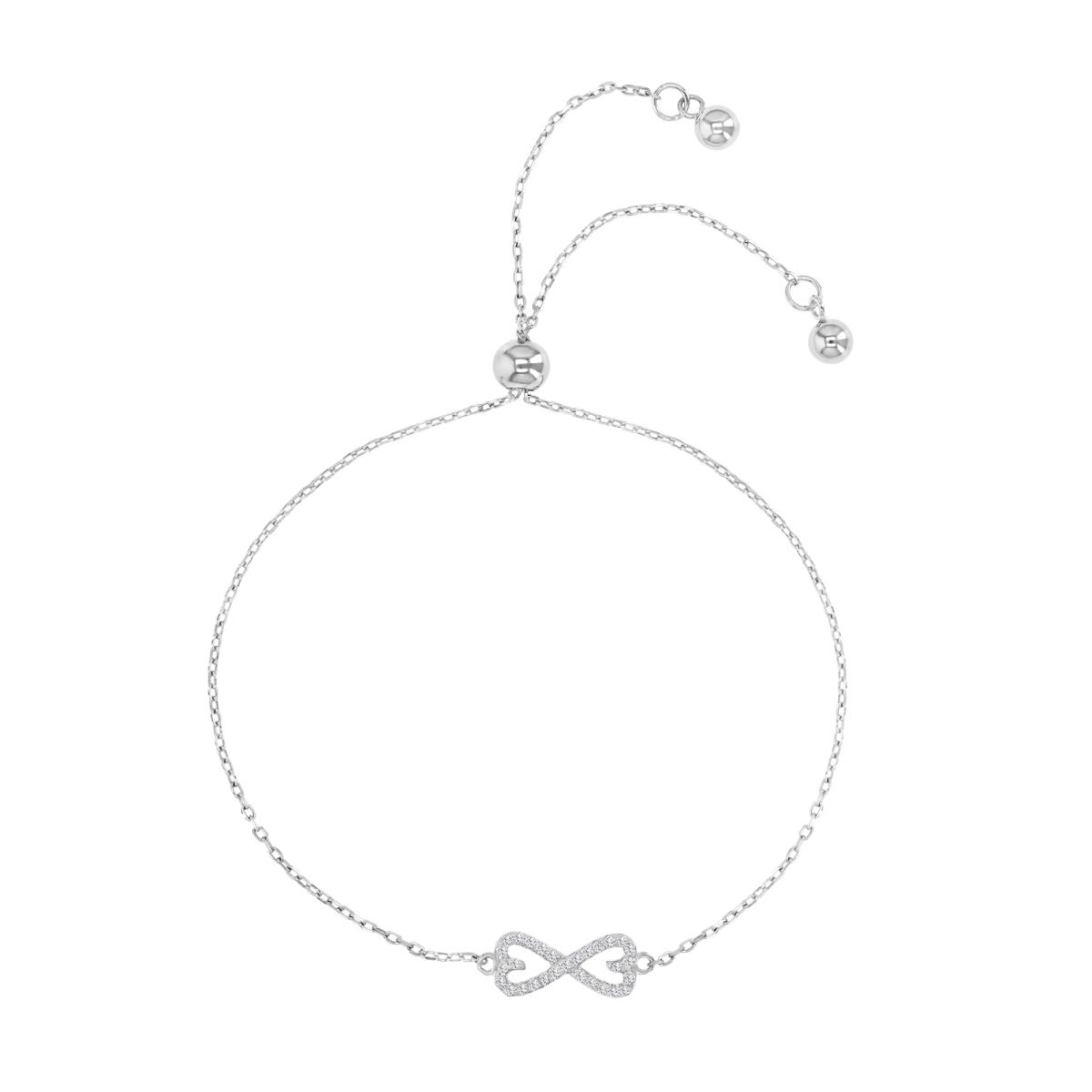 Sterling Silver Rhodium 16X6MM Polished White CZ Infinity Heart Adjustable 9.5" Bracelet