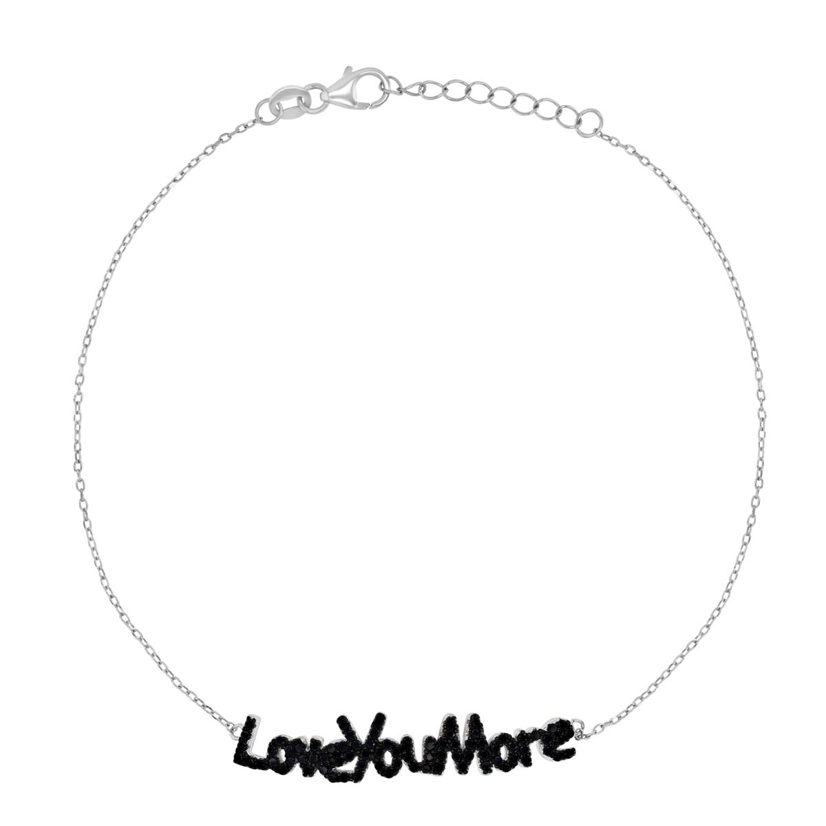 Sterling Silver Black & White 40X7.5MM Polished Black Spinel Pave 'Love You More' 9+1