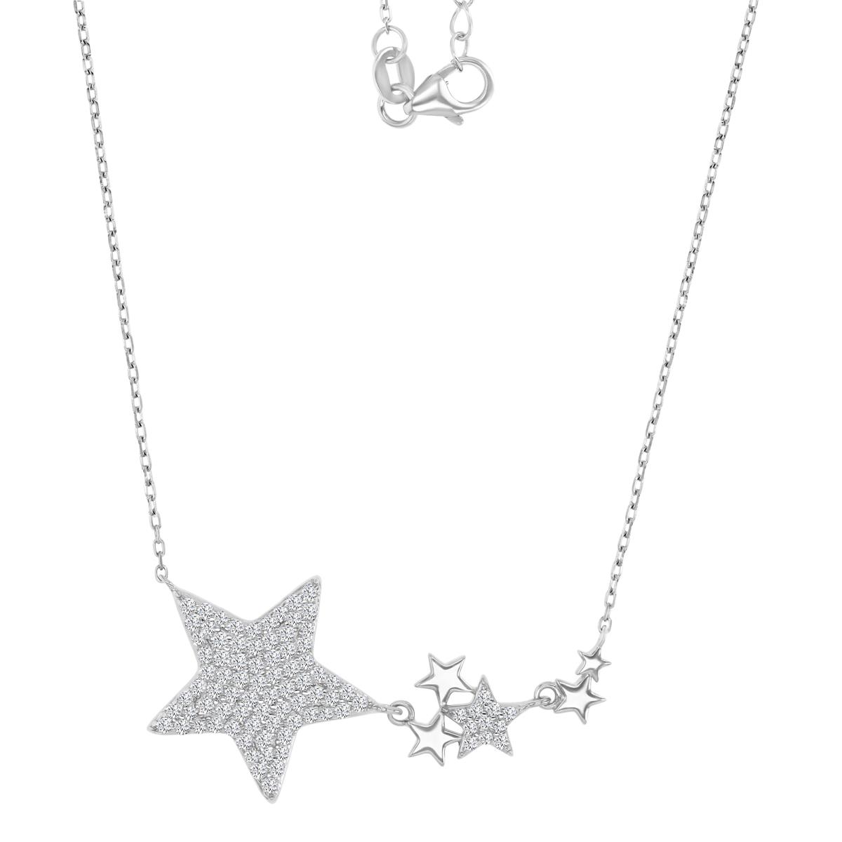 Sterling Silver Rhodium 19MM Polished White CZ Star Link 16+2" Necklace