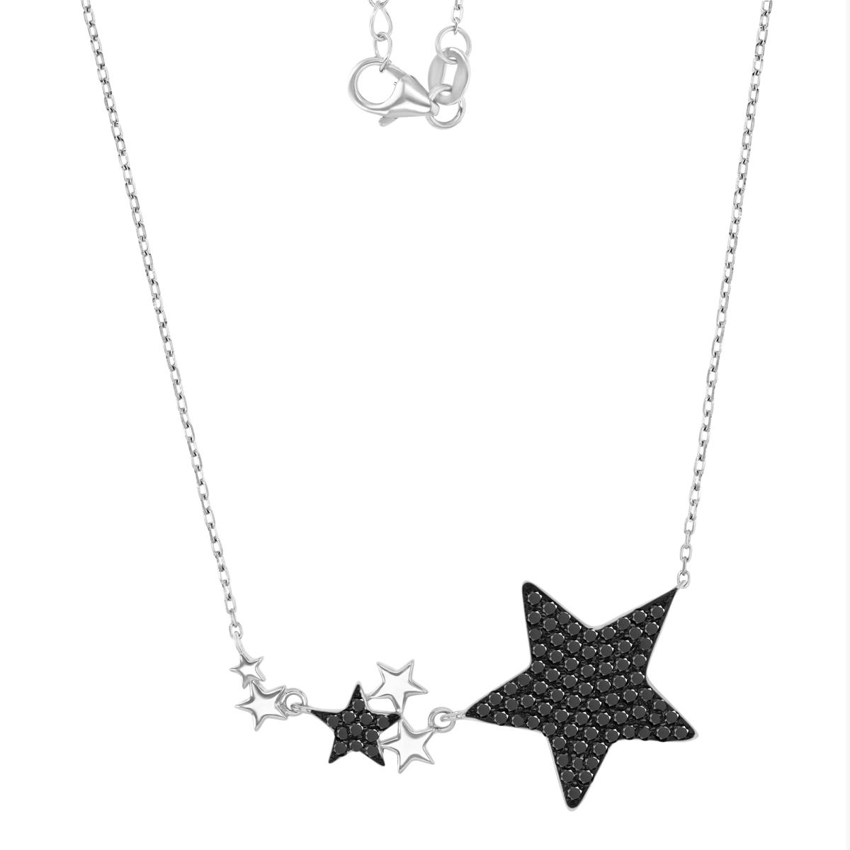 Sterling Silver Black & White 19MM Polished Cr Black Spinel Star Link 16+2" Necklace