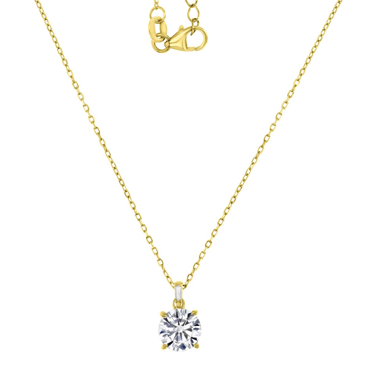 Sterling Silver Yellow 14X8MM Polished White CZ Solitaire Round & Tap Baguette Cut 16+2" Necklace