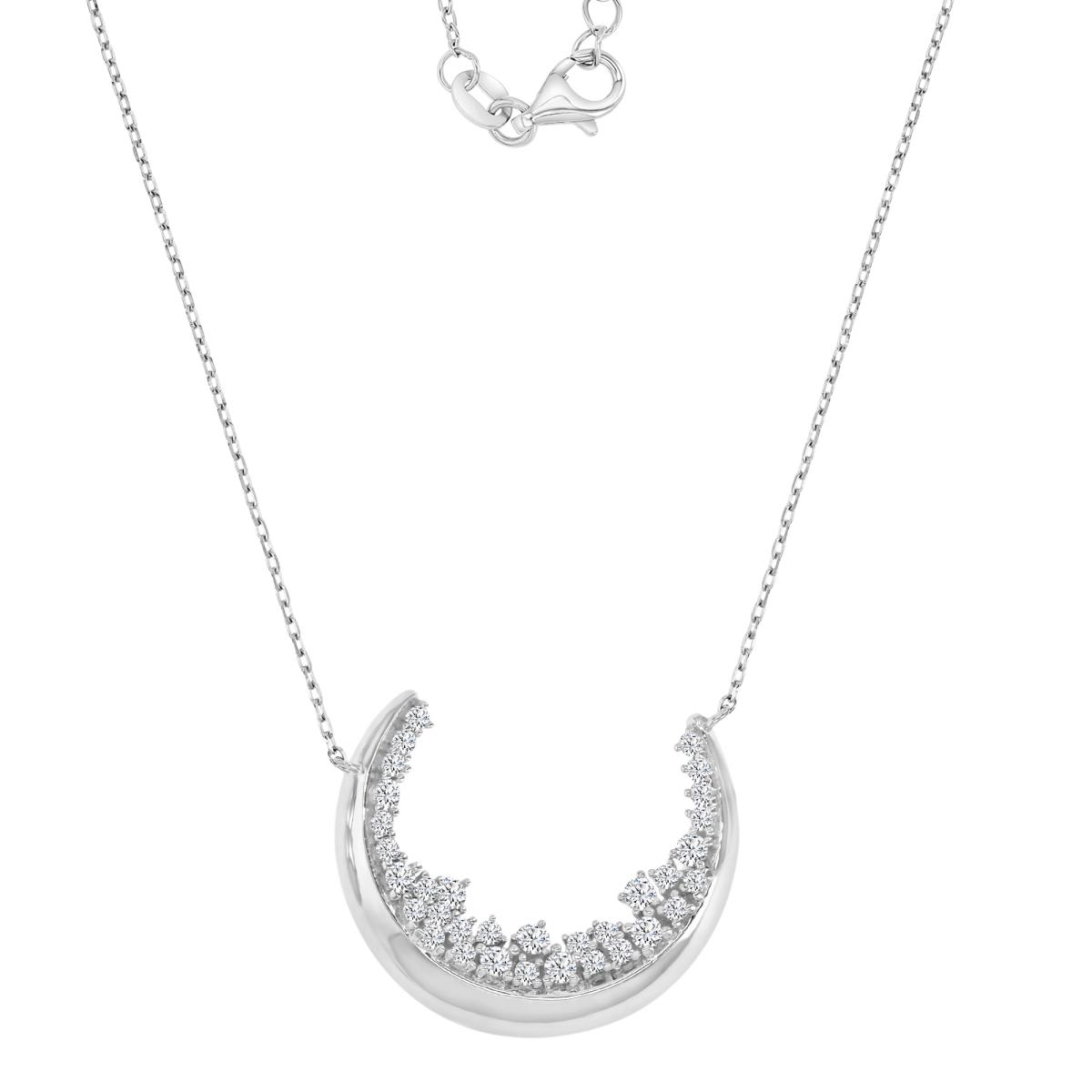 Sterling Silver Rhodium 25X21MM Polished White CZ Moon 18+2" Necklace