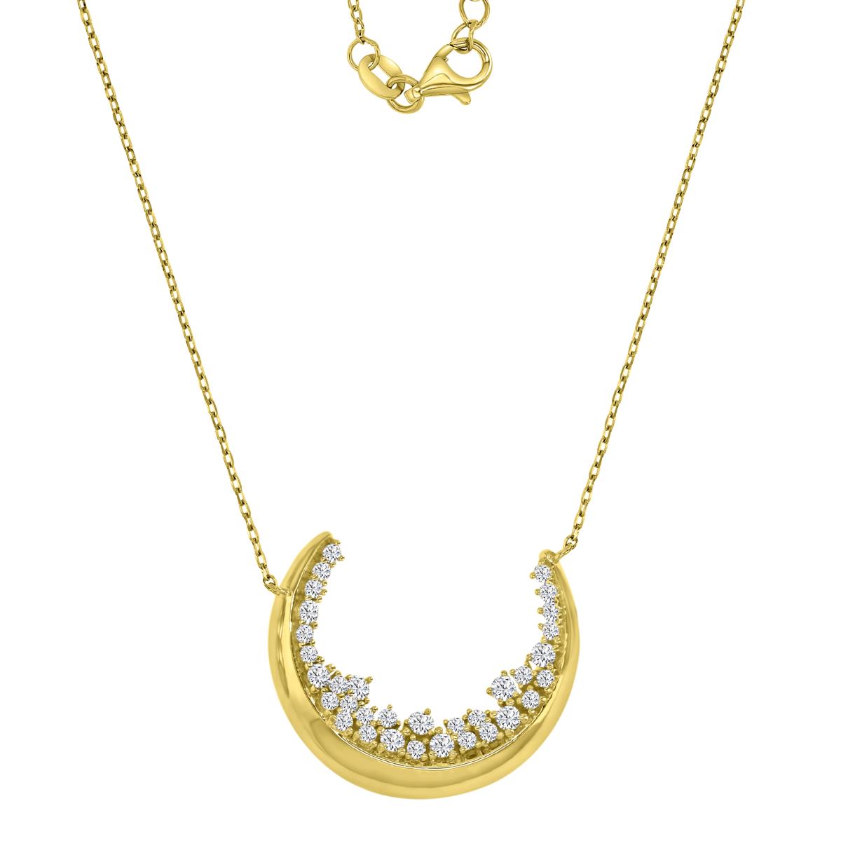 Sterling Silver Yellow 1M 25X21MM Polished White CZ Moon 18+2" Necklace
