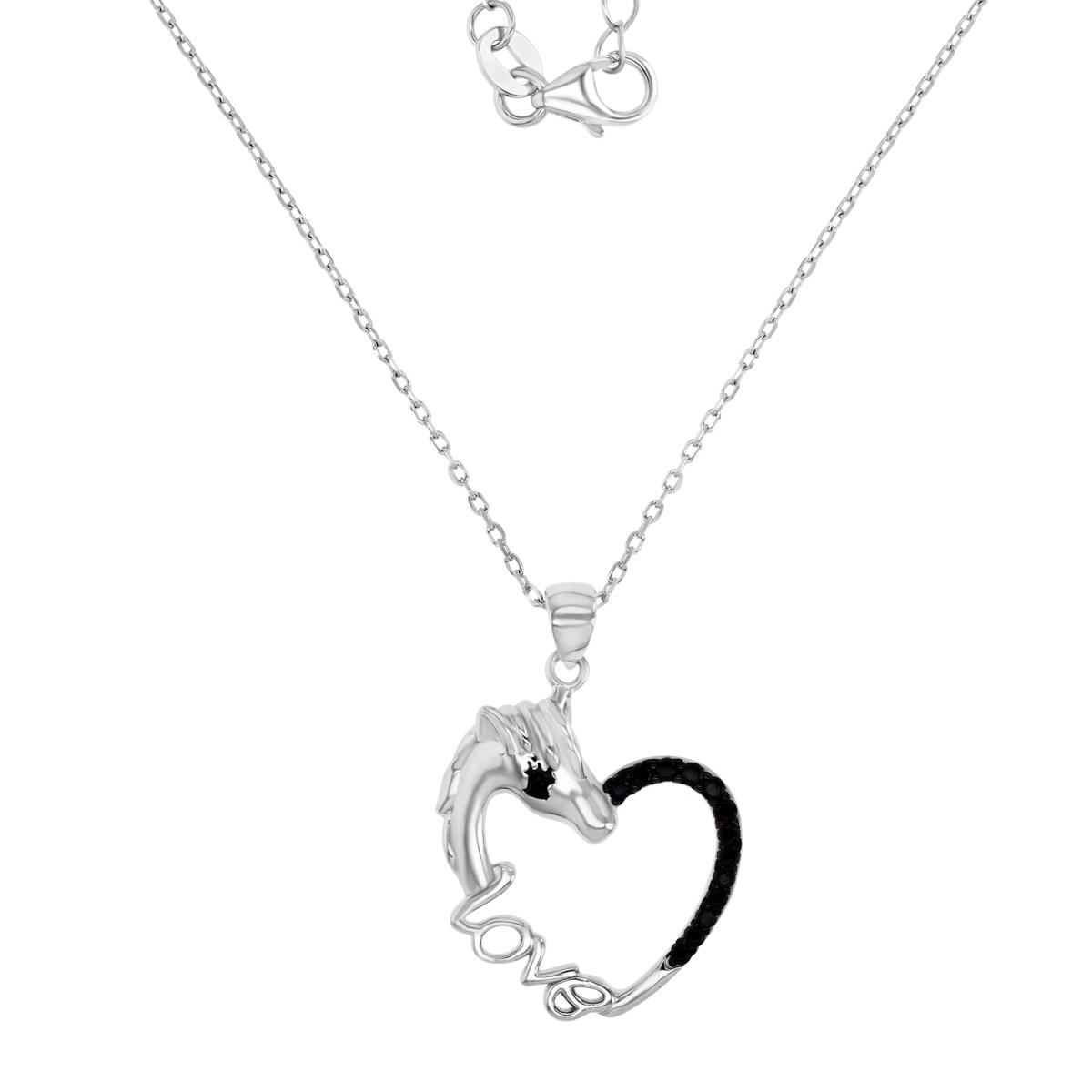 Sterling Silver Black & White 27X20MM Polished Black Spinel Love Link 18+2" Necklace