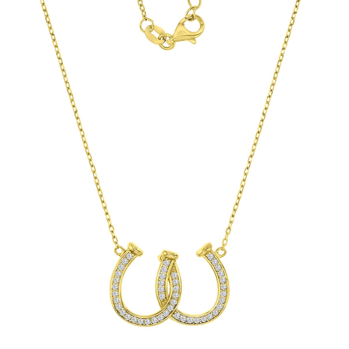 Brass Yellow 22X16MM Polished White CZ Double Horse Shoe 18+2" Necklace