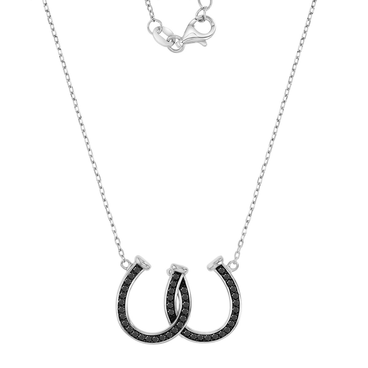 Sterling Silver Black & White 22X16MM Polished Black Spinel Double Horse Shoe 18+2" Necklace