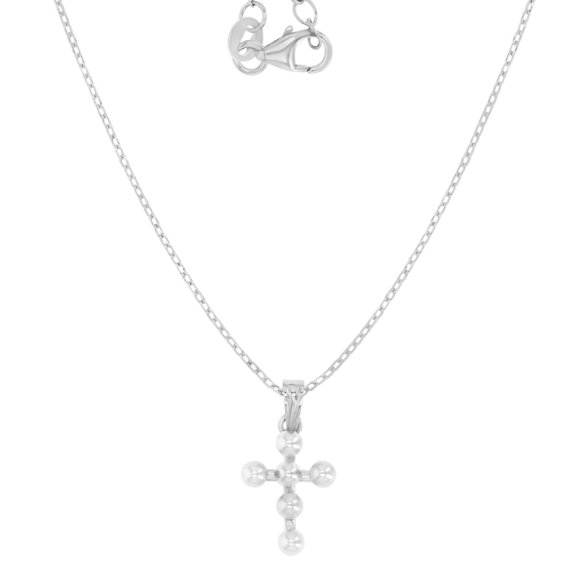 Sterling Silver Rhodium 20X10MM Polished White Pearl Cross 13+2" Necklace