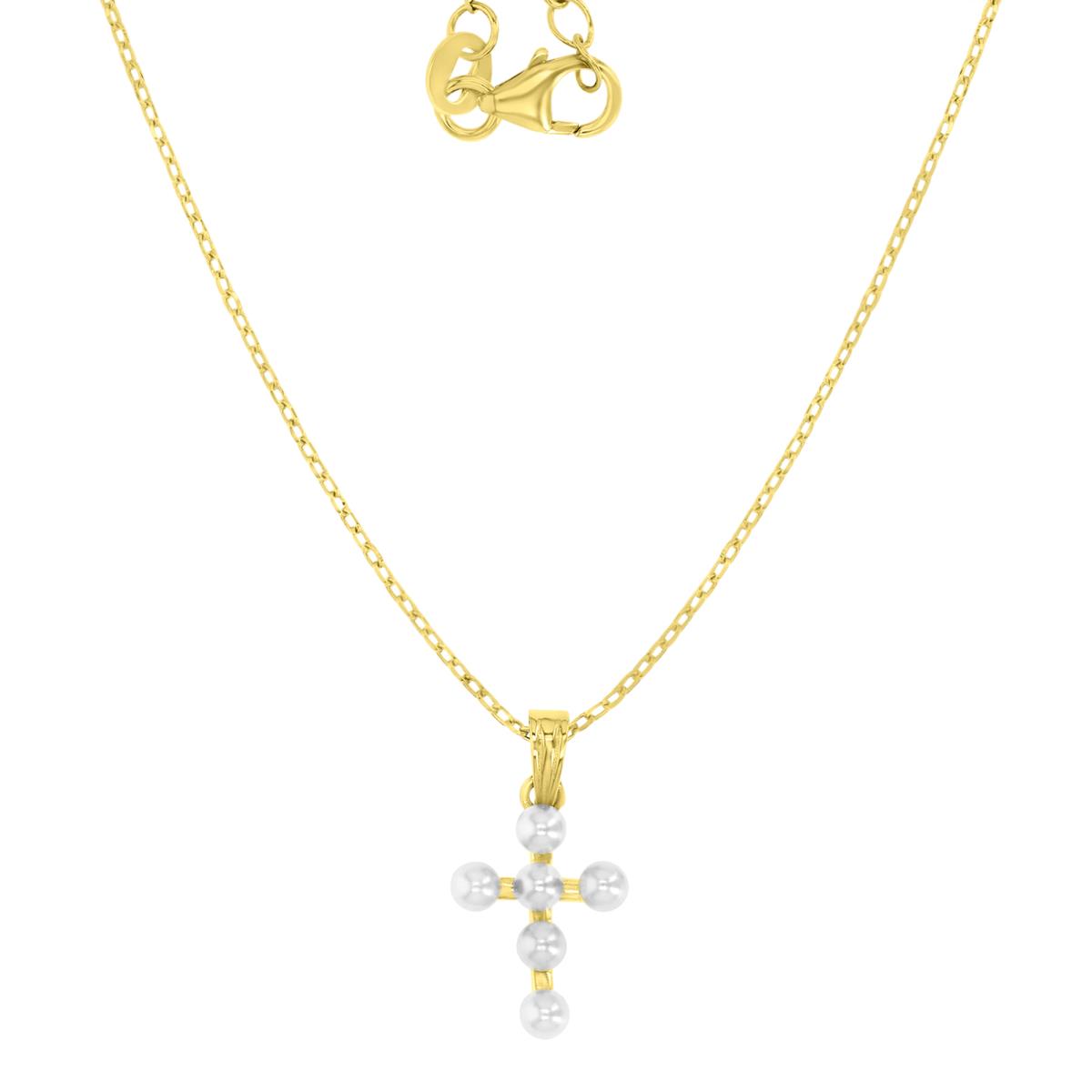Sterling Silver Yellow 20X10MM Polished White Pearl Cross 13+2" Necklace
