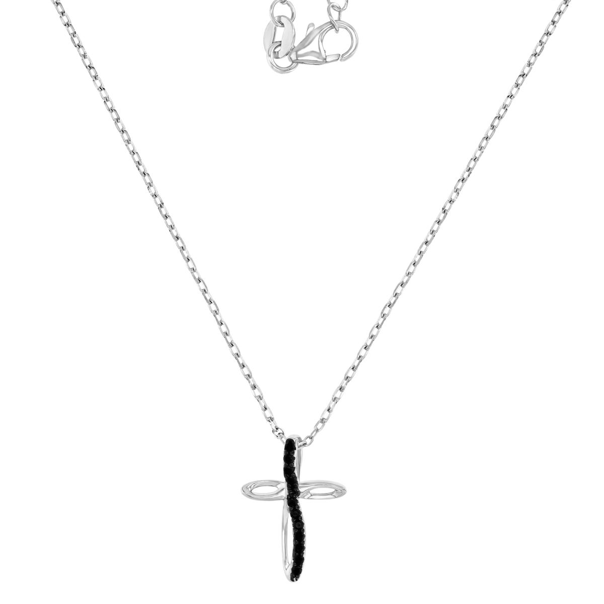 Sterling Silver Black & White 17X12MM Polished Black Spinel Cross 16+2" Necklace