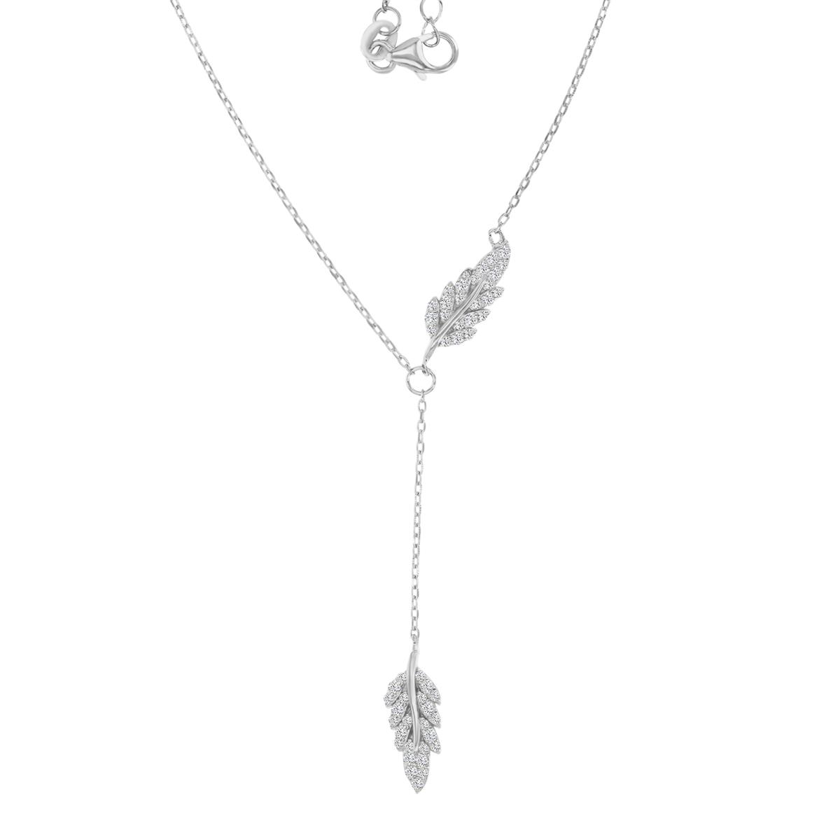 Sterling Silver Rhodium 50MM Polished White CZ Dngling Leaf 16+2" Necklace
